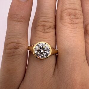 2.01 carat E VS1 round lab diamond bezel solitaire engagement ring yellow gold
